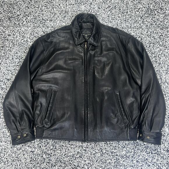 VTG Retro Harold Powell Soft Leather Coat Black Men’s Large Lined 1990’s Y2K - Picture 1 of 10